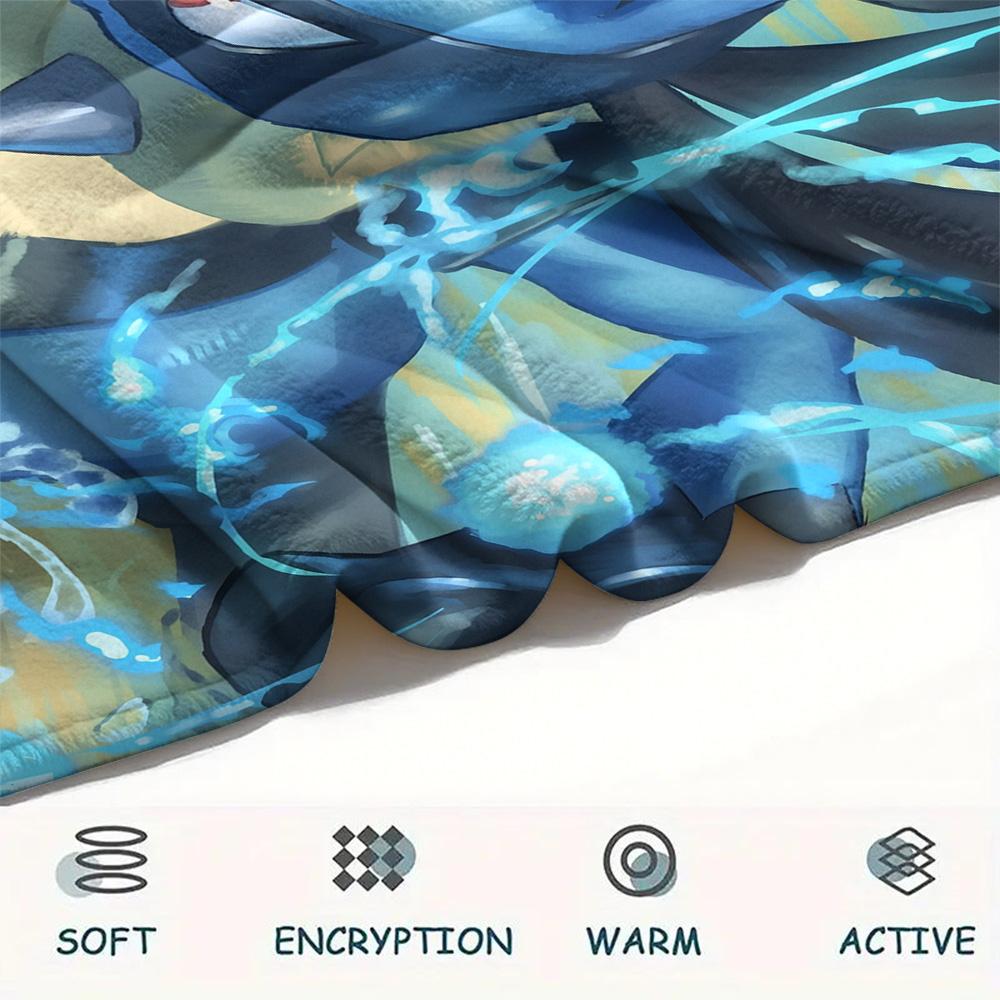 Lucario 4 Print Flannel Blanket, High quality Comfortable for All Seasons, Home Decor, Warmth and Comfort