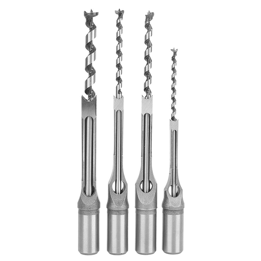 4pcs Square Hole Drill Bits 14 516 38 12 Wood Mortising Chisel Set Wood Drilling Hand Tools