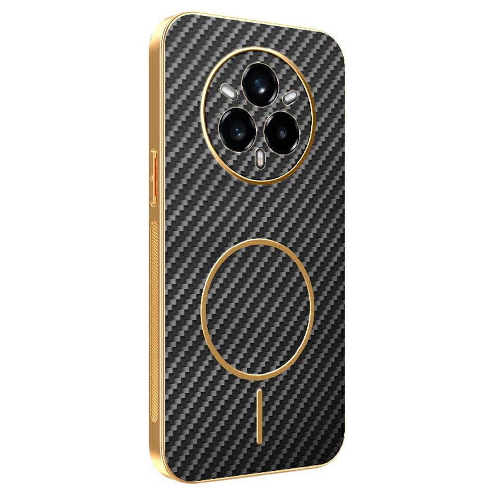 For Realme 14 Pro+ 5G Phone Case Carbon Fiber Textured Electroplated TPU Back Cover