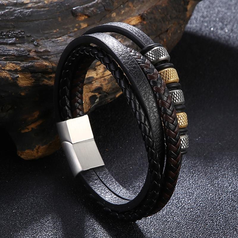 Новый мужской кожаный браслет, новый стиль, ручная работа, многослойный комбинированный аксессуар, модные мужские украшения