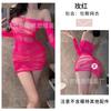 Sex underwear transparent multi-color hollow hip mesh dress sexy long sleeve one-word shoulder perspective nightdress free