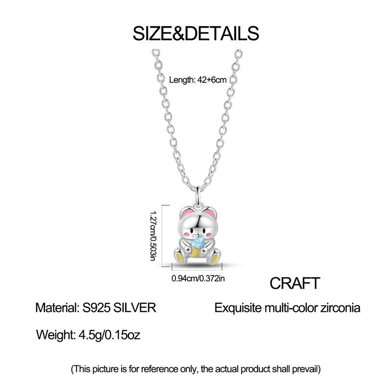 Bear Ice Cream Necklace 925 Sterling Silver Classic Simple Adjustable Necklace for Women Girl Fashion Jewelry Gifts
