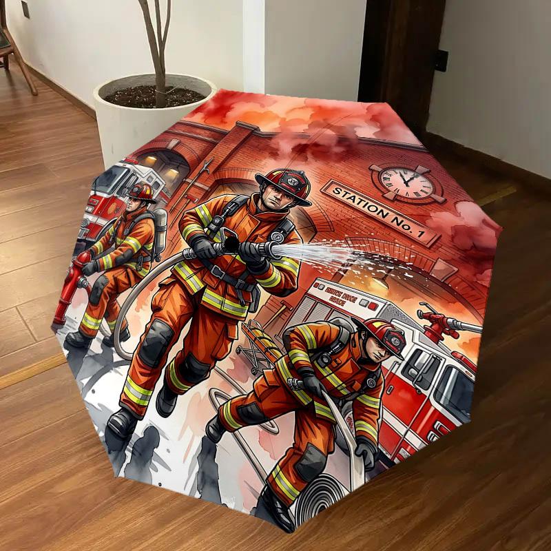 1PC Firefighter Station Umbrella-8-Rib Reinforced, Automatic Open, Lightweight & Durable, Fashion Accessory for Outdoor, H0328