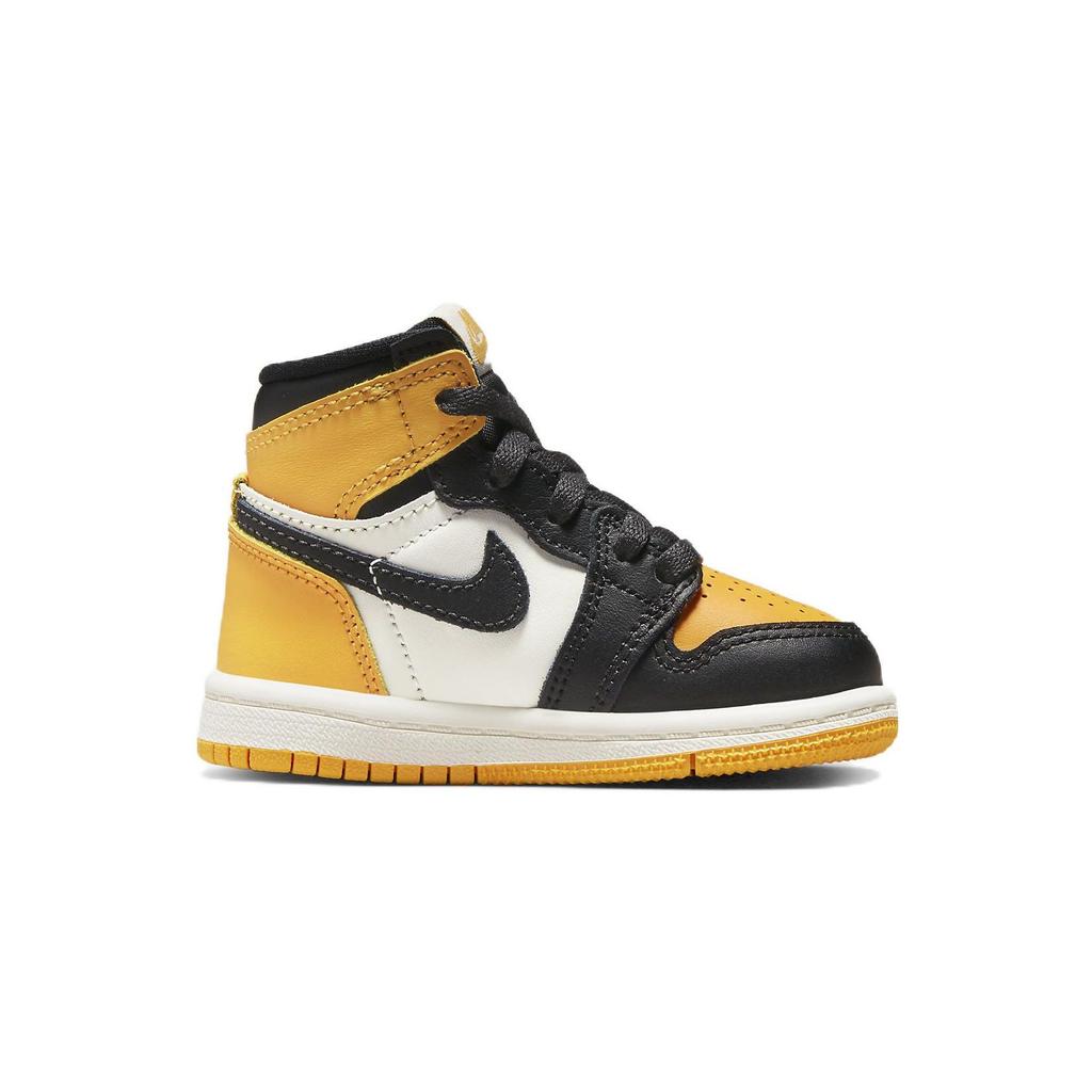 Детские кроссовки Air Jordan 1 Retro High OG TD с желтым носком Taxi Black Sail AQ2665-711