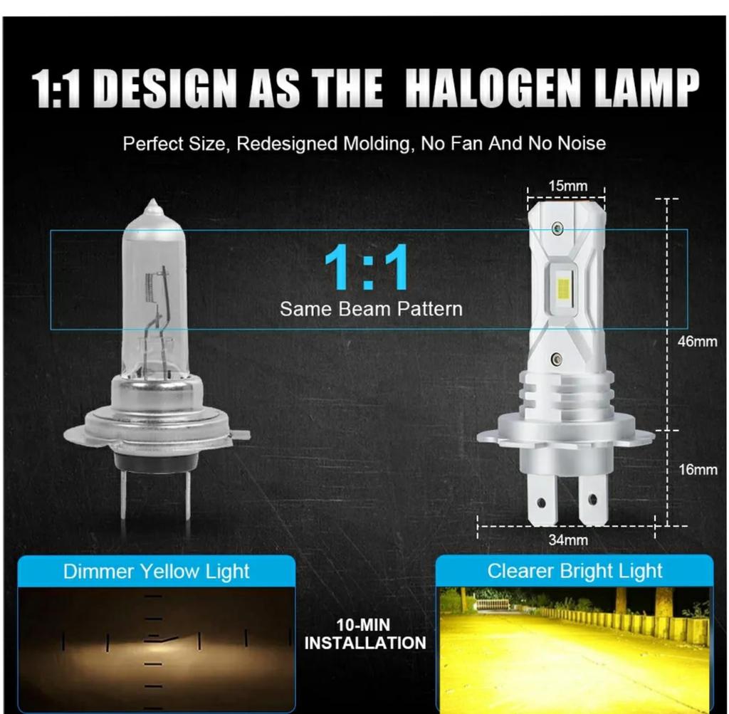 Super Bright H7 LED Headlight, Ideal for Motorcycles, Cars, Bikes, Yellow, Yellow, 12 V,