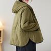 Woman Winter Korean Hooded Vintage Casual Parkas Solid Color Single Breasted Long Sleeves Casual Parkas