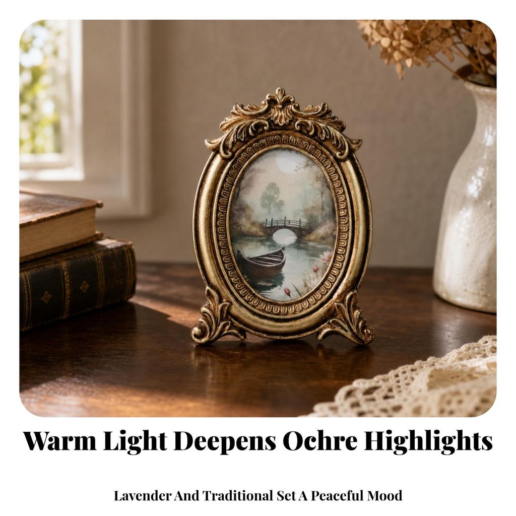 Овальная фоторамка с золотой отделкой Элегантная антикварная картина Самостоятельно стоящая