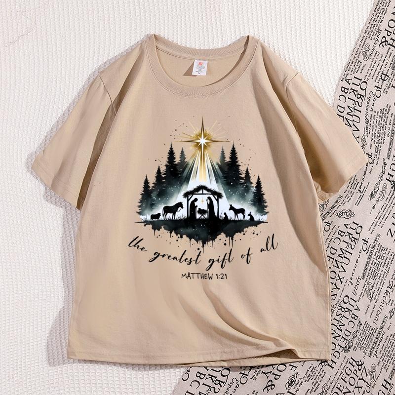 Nativity Christian Tshirt Unisex Women Christmas Bible Verse Tshirt Casual Cotton Short Sleeve Round Neck Graphic Tees Clothes
