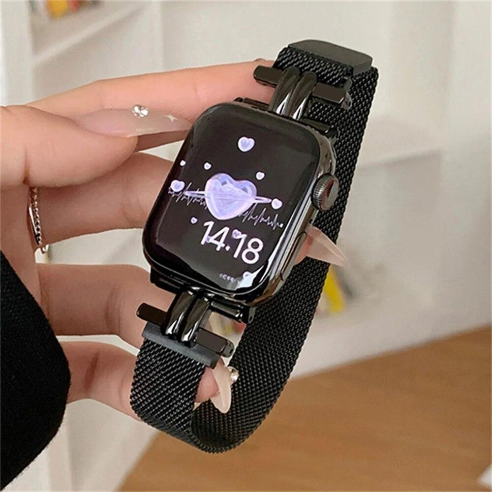 Leopard Print Magnetic Women Gold Wristband for Apple Watch Band Ultra 3 49mm For iWatch Series 11 10 9 8 7 SE3 46mm 44/45/40/38mm Strap Lady Bracelet