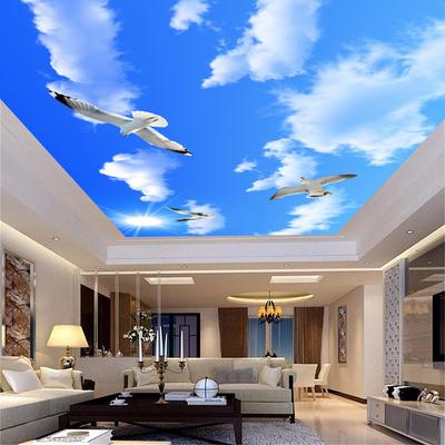 3D потолочные обои голубое небо и белые облака летящая птица фреска гостиная диван телевизор фон спальня интерьер потолочные обои