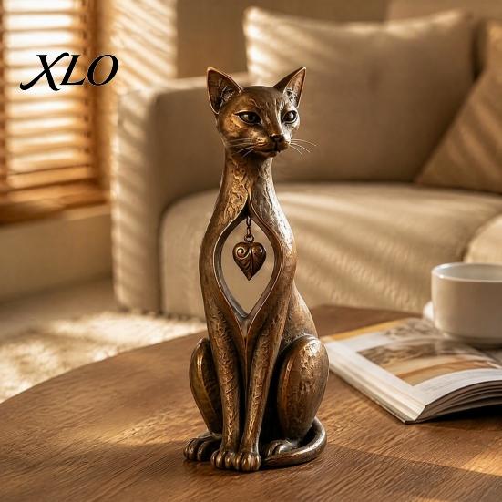 Retro Animal Ornaments Vintage Distressed Cat Figurine, Rustic Statue for Desk Shelf Home Office Ornament Decor, Handcrafted Style Ornament,
