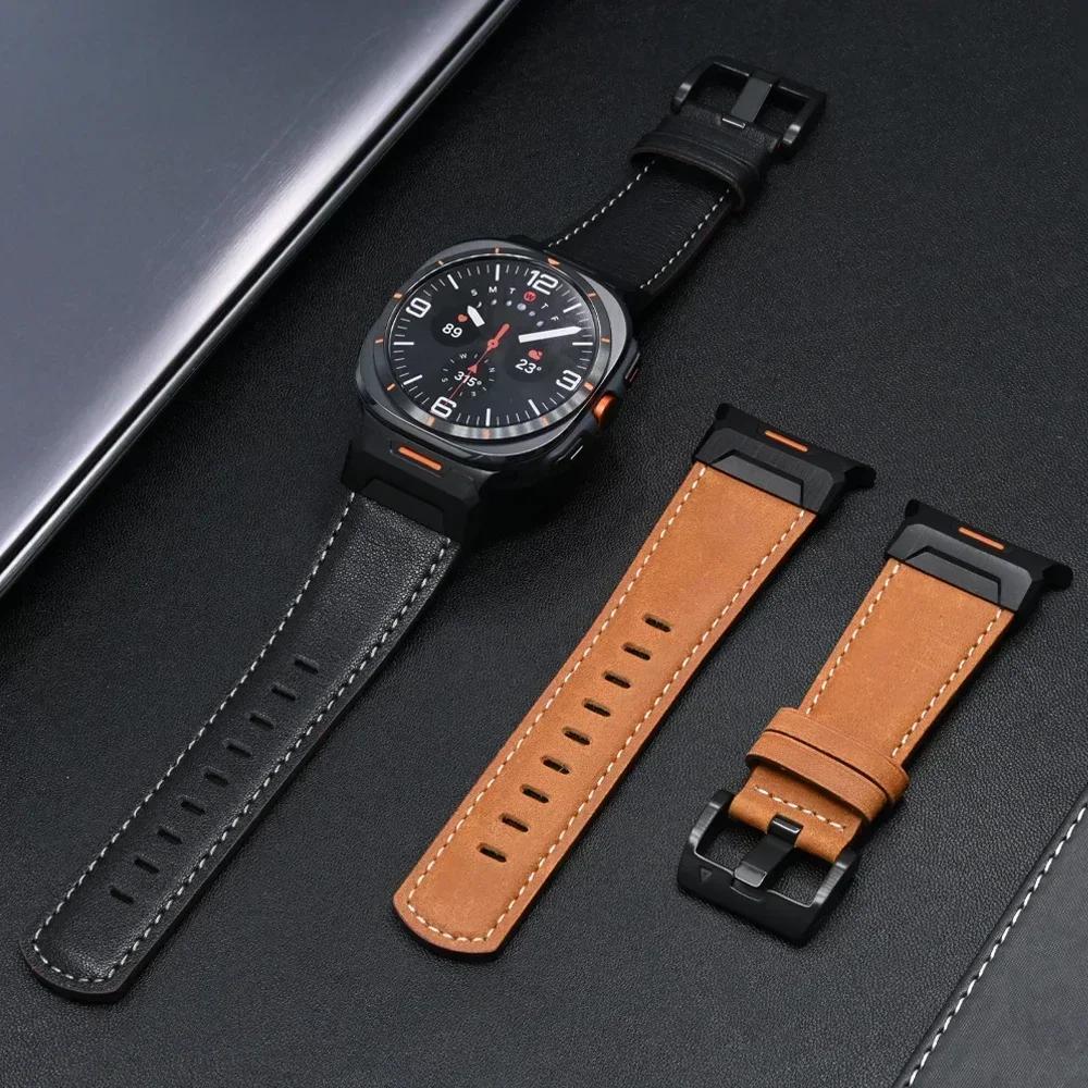 Кожаный ремешок для Samsung Galaxy Watch Ultra 2025 2024 ремешок из лошадиной кожи Для часов SAMSUNG GALAXY ULTRA 47MM