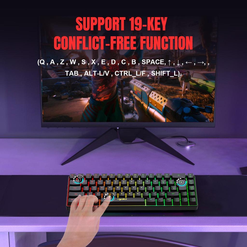 RGB Backlit 68-Key Wired Gaming Keyboard with Mechanical Feel & ABS Material