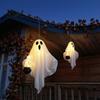 Lighted Outdoor Yard Ornaments Halloween Hanging Ghost with LED Lights, Spooky White Gauze Glowing Ornament, Creepy Cauldron Decor Flexible
