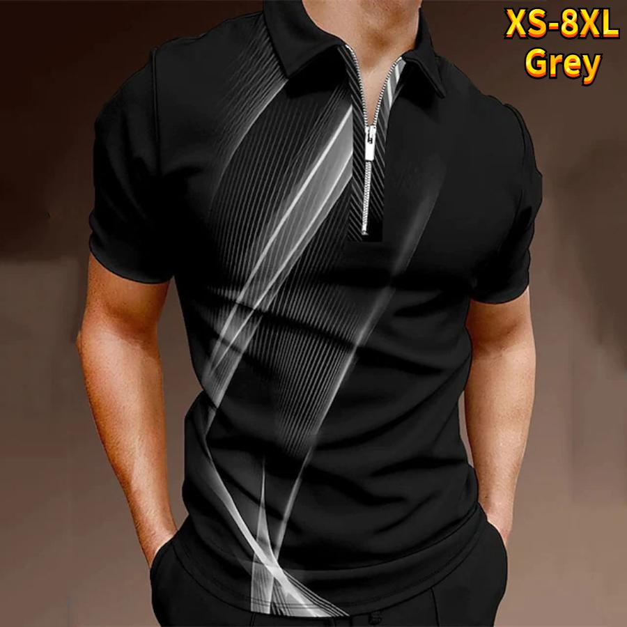 Повседневная футболка с лацканами, молодежная мужская модная футболка на молнии, футболка с коротким рукавом, мужская футболка с 3D цветным принтом