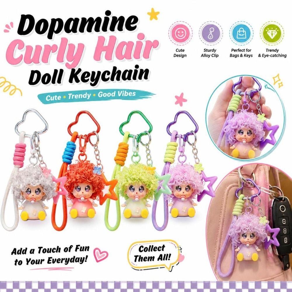 Dopamine Curly Hair Doll Keychain Soft Cartoon Baby Doll Pendant Cute Key Accessory