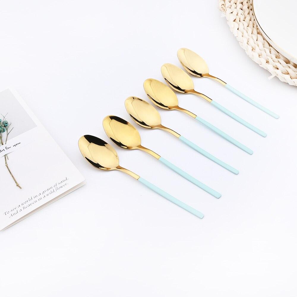 24 Pieces Sets Kitchen Tableware Cutlery Set Mint Green Gold Stainless Steel Dinnerware Set Food Flatware Mirror Silverware Set
