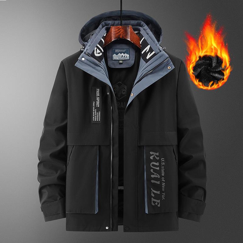 Одежда с капюшоном и хлопковой подкладкой, мужская повседневная бархатная утолщенная теплая многофункциональная куртка, осенне-зимняя ветрозащитная куртка три в одном