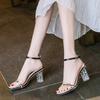 Women Sandals with Elastic Fashion Women Hasp Transparent Thick Heel High Heeled Leisure Shoes Sandals Clear Shoes Women 789
