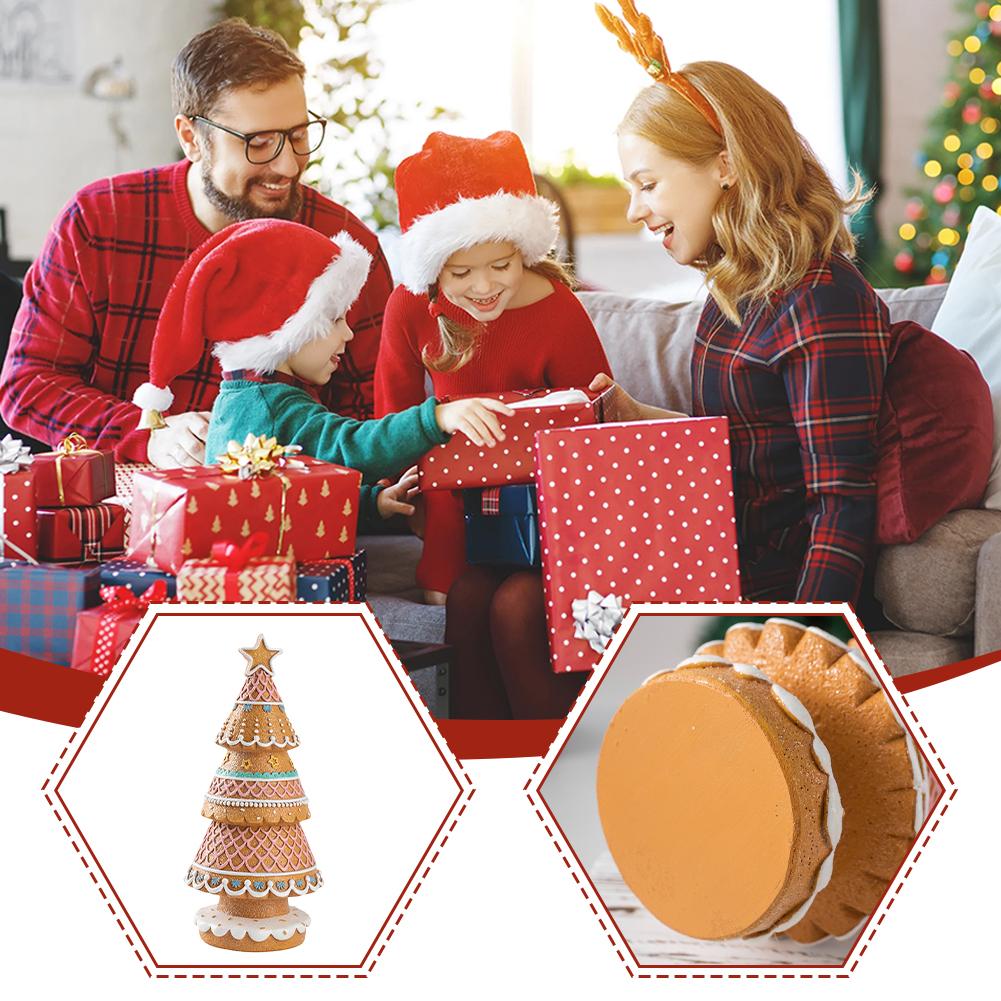 Gingerbread Christmas Village Tree Decor Figurines Festive Holiday Ornament Tabletop Mantel Shelf Home Decoration House Reindeer