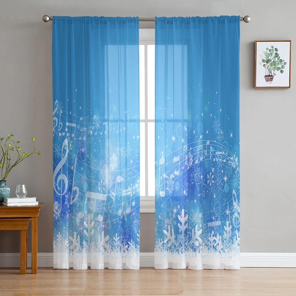 Music Notes Black Chiffon Sheer Curtains for Living Room Bedroom Home Decoration Window Voiles Tulle Drapes Curtain