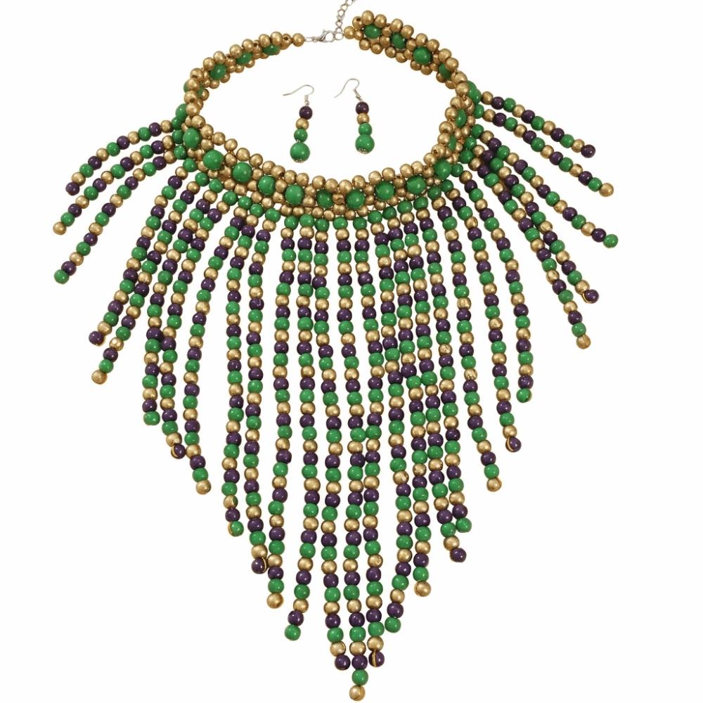 Handmade Jewelry Set Wood Tassel Necklace Luxury Ear Studs  Party