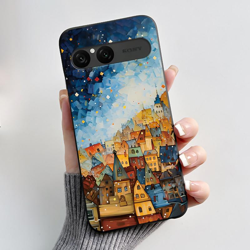 Cute Case For Sony Xperia 10 VII Fundas Capa Printing Shell Protective Cover Soft Silicone Cartoon Black Casing Coque