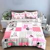 Cute Animal Alphabet Bedding Set Pink Grey Cartoon Print Duvet Cover with Pillowcases Soft Bed Linen for Toddler Girls Bedroom