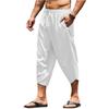 Men's Cotton and Linen Solid Color Loose Drawstring Seven Quarter Pants Casual Shorts