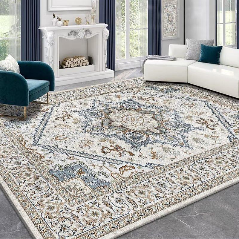 Persian Ethnic Style Carpet, Living Room Sand Coffee Table Floor Mat, Bedroom Bedside Crystal Velvet Carpet
