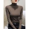Women's Slim Fit Long Sleeve T-shirt, Double Plush, Mid-High Neck, Thickened for Autumn/Winter Warmth