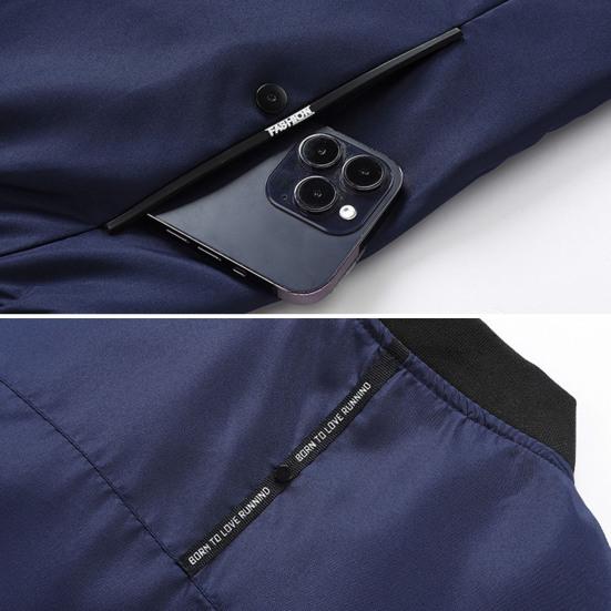 Fall Winter Men Jacket Stand Collar Zip-up Smooth Surface Solid Color Plus Size Loose Thin with Pockets Father Business Travel Coat Mid-aged