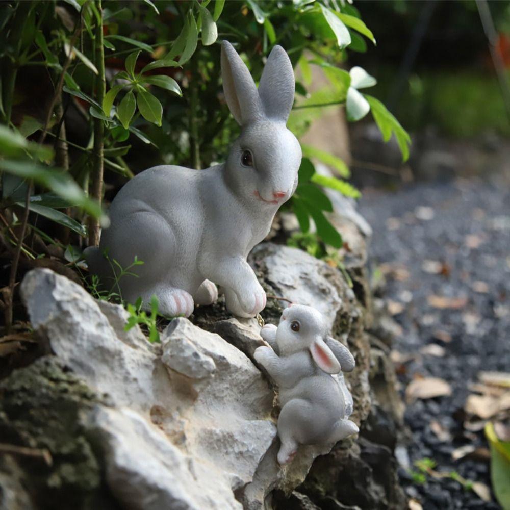 Lovely Garden Statues Resin Animal Figurine Micro Landscape Rabbit Figurine Ornaments Garden