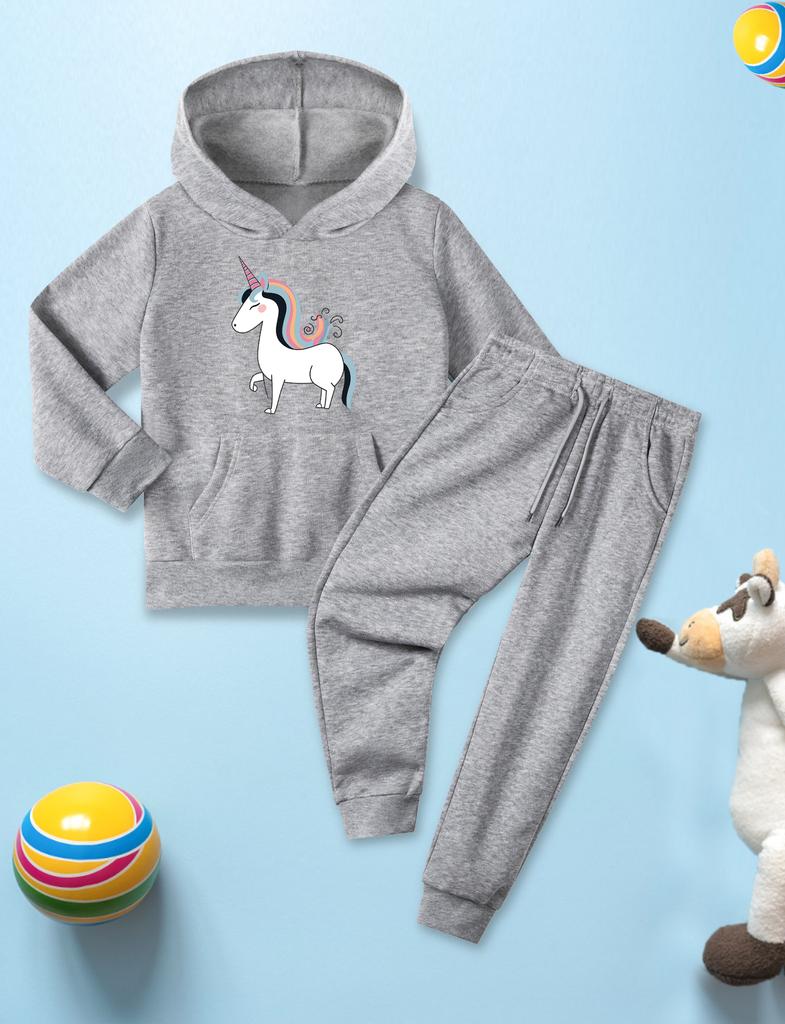 Теплый утолщенный флис для девочек, удобный мультяшный узор, толстовка с длинными рукавами и принтом, пуловер, толстовки и брюки, спортивный костюм из 2 предметов, комплект детской модной одежды