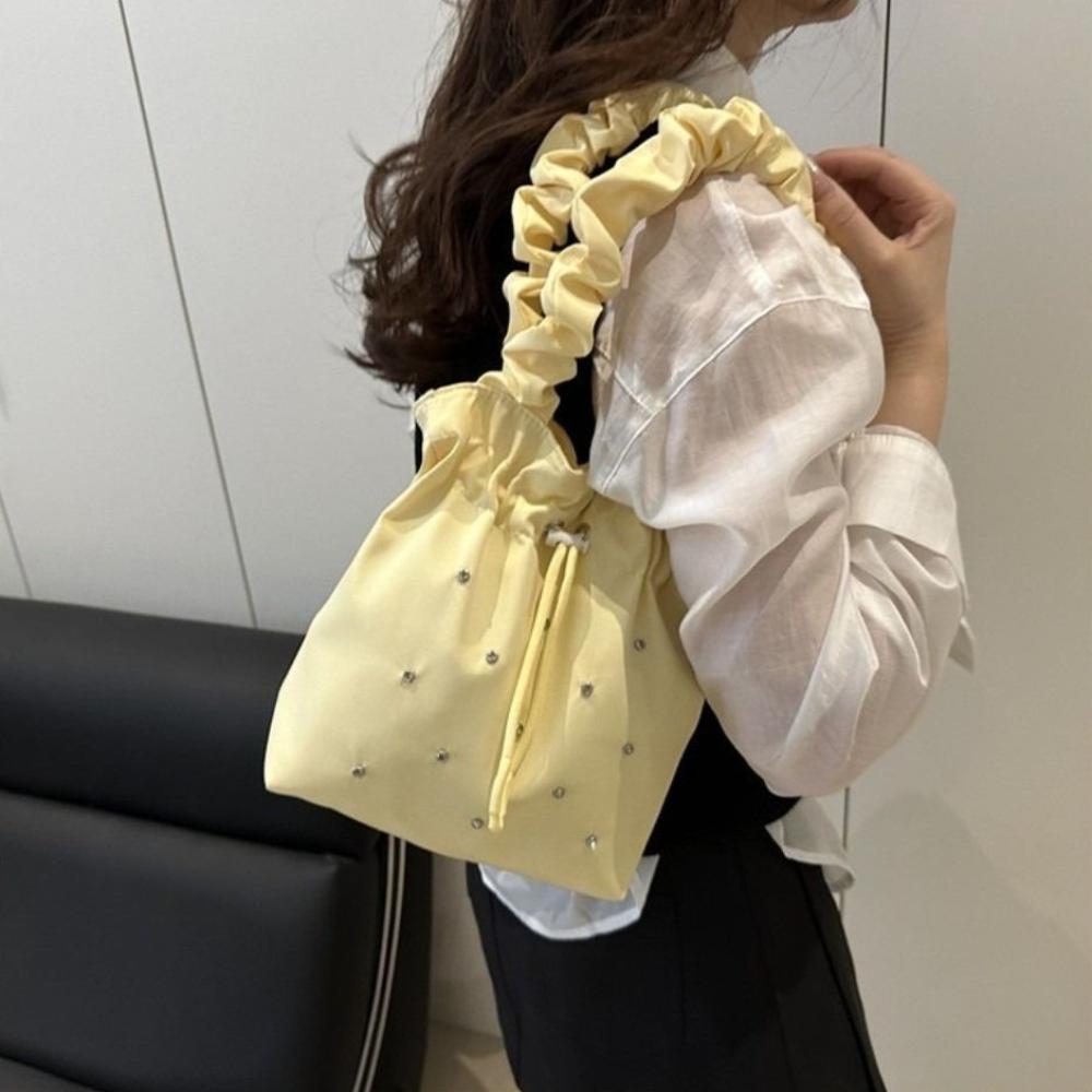 Large Capacity Pleated Tote Bag Versatile Drawstring Handbag Korean Nylon Shoulder Bag Women's