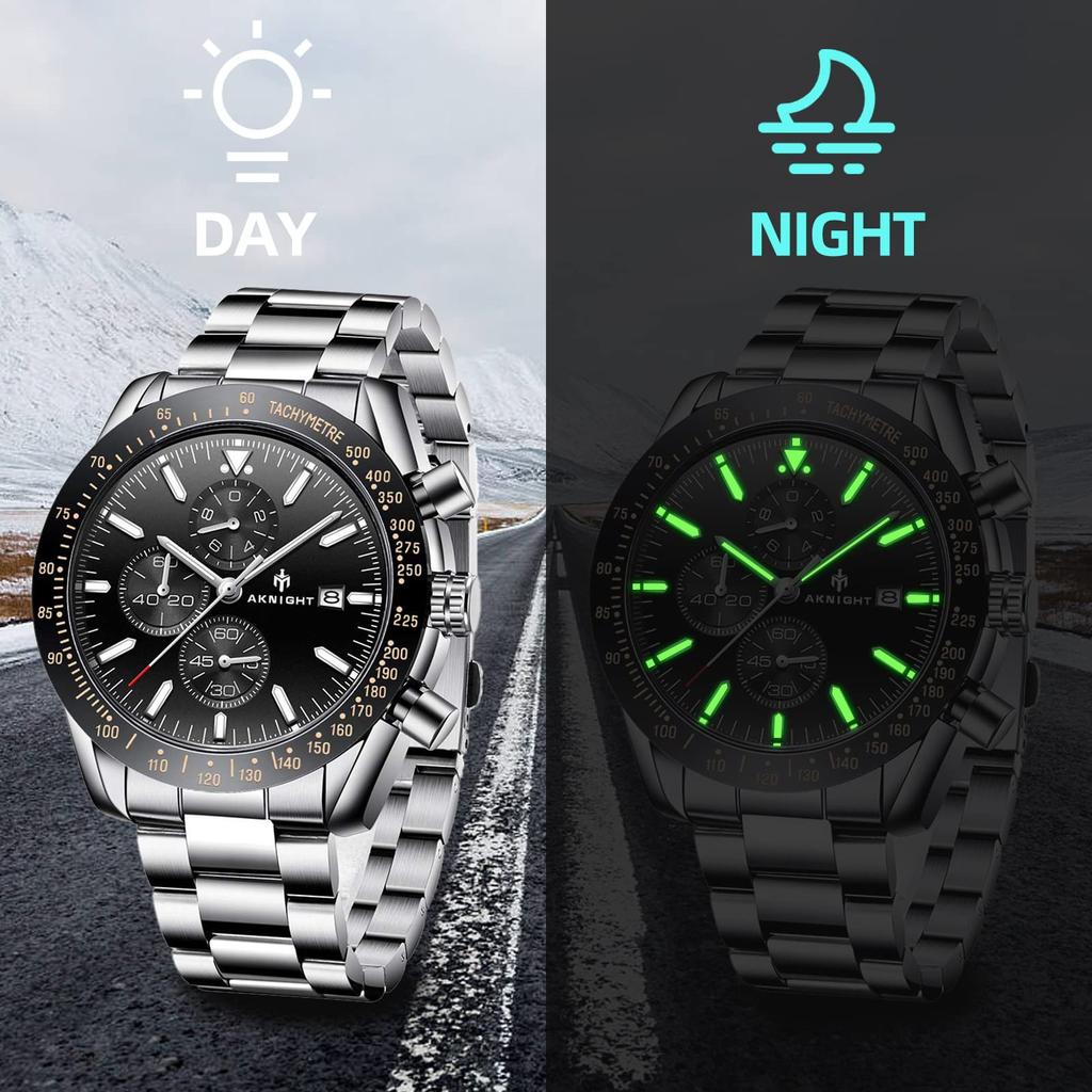 BENYAR AKNIGHT Watch Stylish Watch Watch Luminous Chronograph Fixed Bezel Analog Calendar Arm Watch Waterproof Japanese Quartz Watch Steel Band