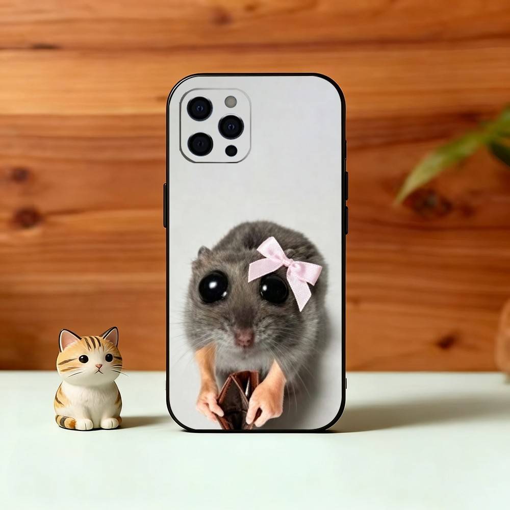 Чехол для телефона-мема 'Грустный хомяк' S-Sad H-Hamster для iPhone 17, 16, 15, 14, 13, 12, 11 Plus, Pro Max, Другие Мягкий Черный Чехол