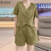 Women Short Sleeve Blouse and Shorts Summer Two Piece Suit Sets