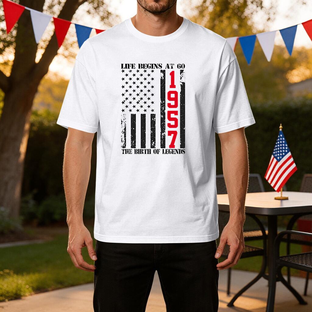 Men's Printed Casual Ice Silk T-Shirt Life at 60 1957 The of Short Sleeve Crew Neck Tee for Everyday Wear