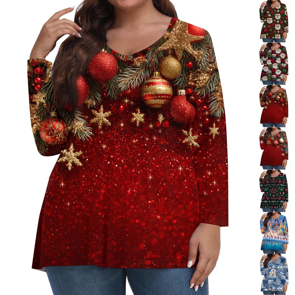 Women's Fashionable Casual Long Sleeved Plus Size Print Top Plus Size Floral Print Top