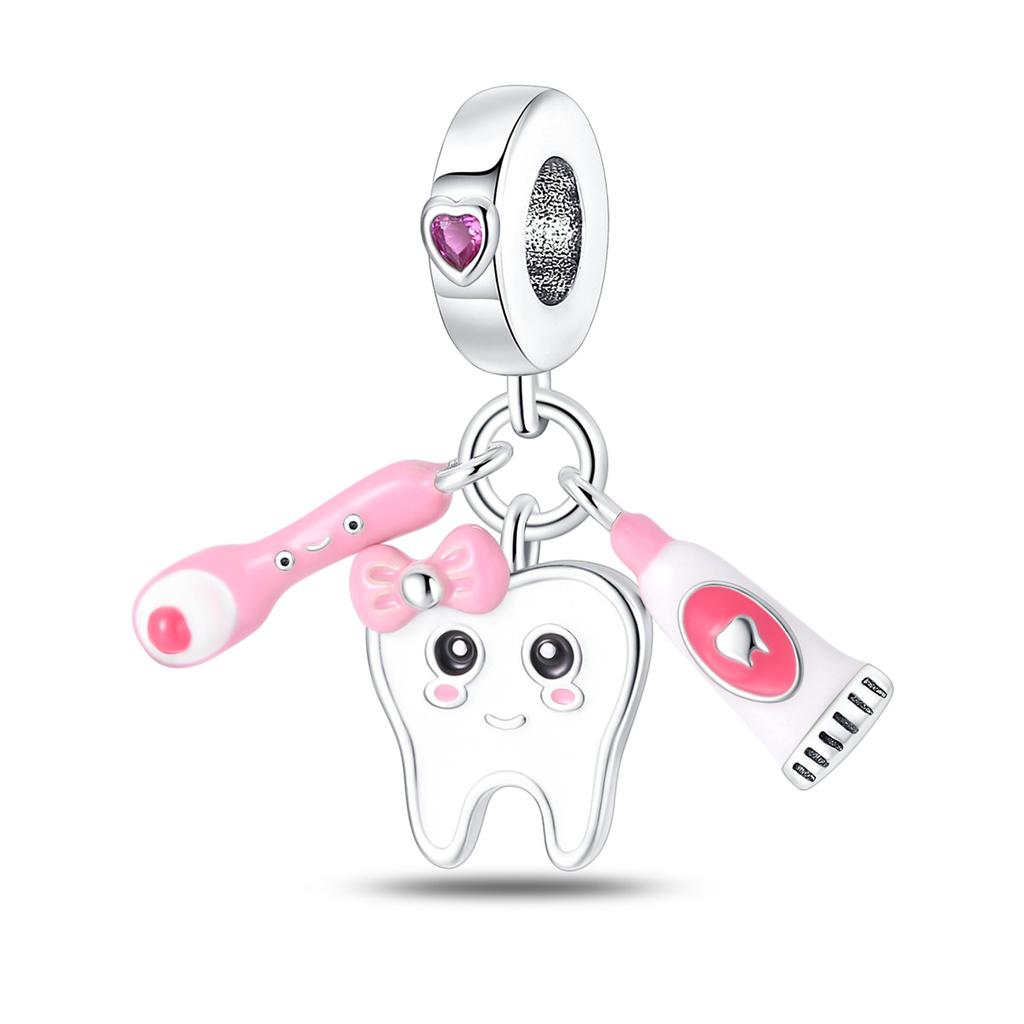 Серия «Профессия» Аптечка Зубы Учитель Бусины Подвеска Белый Медь Посеребренные 925 DIY Браслет Бусины