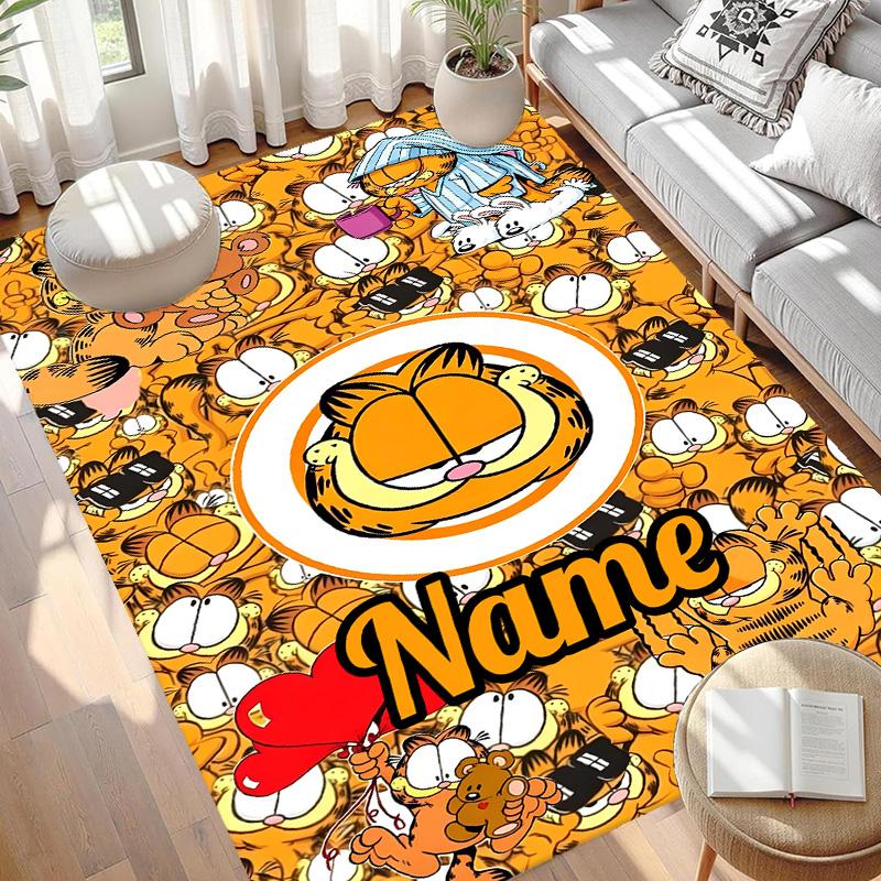 Custom Name Personalized Garfield Print Carpet, Versatile Home Decor Rug, for Playroom, Apartment, Balcony, Entryway, Hallway Gift