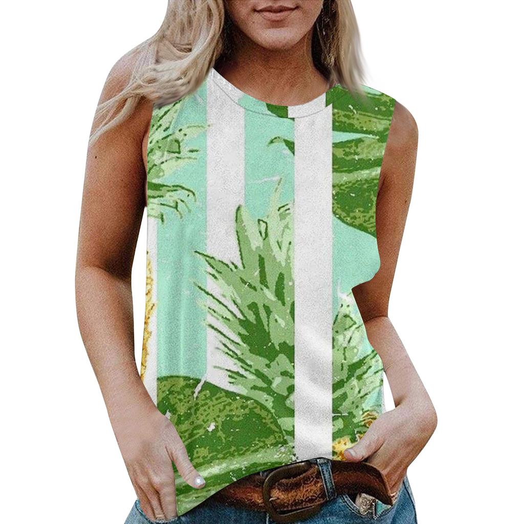 Женская повседневная футболка без рукавов с круглым вырезом и гавайским принтом