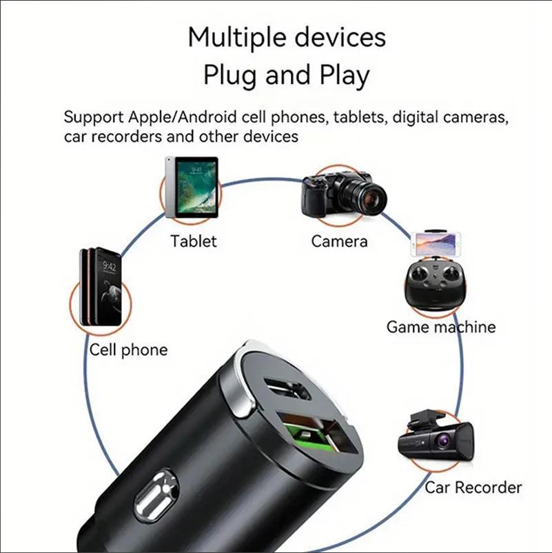 66 Вт Автомобильное зарядное устройство Супер быстрое зарядное устройство Metal One Tow Two Автомобильное зарядное устройство Flash Charger Mini Pull Ring Новое автомобильное зарядное устройство Pd Автомобильное электронное