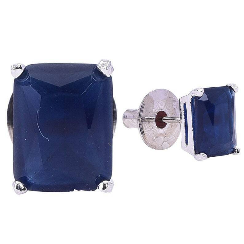 Handmade 925 Sterling Silver 14 Carat Blue Sapphire/Neelam Stud Earrings For Her