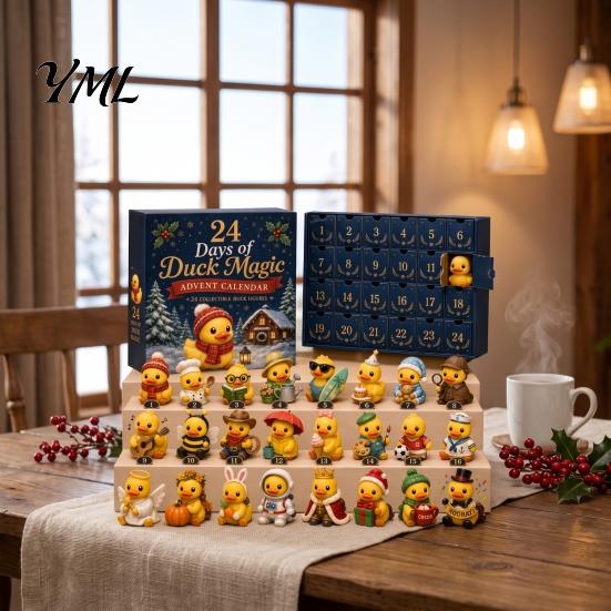 Collectible Animal Figures Magic Advent Calendar, 24-Day Highland Cow/Cat/Sheep/Red Bird Acrylic Ornament Set, Cozy Winter Home Decor 2D Flat