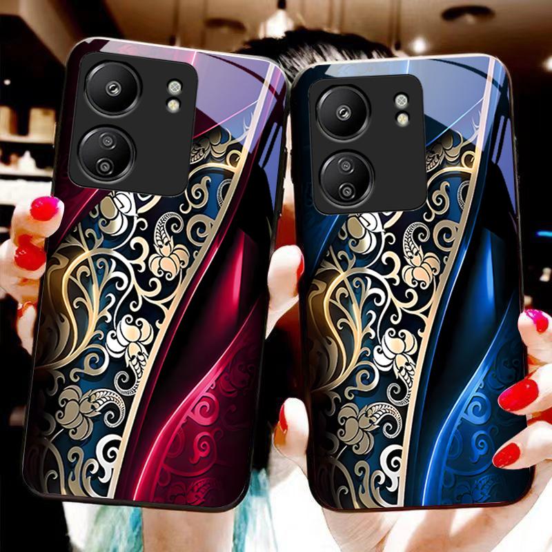 Jinmai Красно-фиолетовый Для Xiaomi Redmi 13C Note13 12 Pro Plus 5G Note 9 13T Pro POCO X6 F5 F6 Черный Чехол для телефона из закаленного стекла