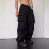 Yousheng Men Casual Cargo Pants Hip Hop Baggy Trousers with Pockets Low-Rise Elastic Waist Drawstring Loose Pants for Spring Autumn Street Travel
