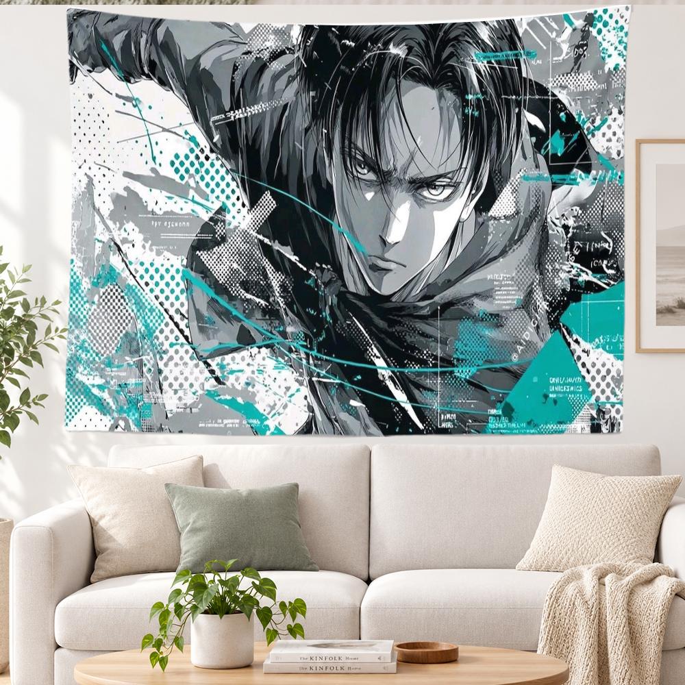 Anime Attack on Titan Tapestry Wall Hanging Levi Ackerman Ink Splash Art Wall Cloth Bedroom Dorm Living Room Background Decor