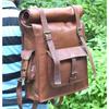 Handmade Genuine Goat Leather Rolling Top Backpack Rucksack Travel Bikers Bag